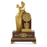 FRENCH EMPIRE GILT BRONZE AND ROUGE MARBLE MANTEL CLOCK, LAGUESS ET CIE, PARIS EARLY 19TH CENTURY