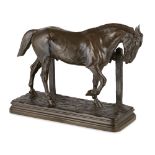 ISIDORE JULES BONHEUR (FRENCH, 1827-1901) TETHERED HORSE bronze, mid-brown patina, signed I. BONHEUR