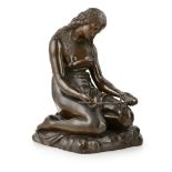 FRENCH BRONZE FIGURE OF MARY MAGDALENE LATE 19TH/ EARLY 20TH CENTURY brown patina, the kneeling
