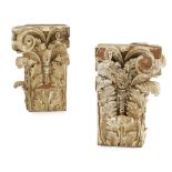 PAIR OF CARVED AND GILT WOOD CAPITALS in high relief, with scrolls surmounting acanthus leaves (2)