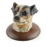 AUSTRIAN COLD PAINTED BRONZE LARGE INKWELL LATE 19TH/ EARLY 20TH CENTURY modelled as the head of a