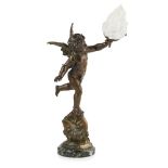 AFTER EMILE BRUCHON L'AMOUR VAINQUEUR bronze, mid-brown patina, modelled as Cupid holding a torch