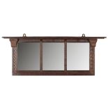 ENGLISH SCHOOL THREE ARTS & CRAFTS OAK FRAMED MIRRORS, CIRCA 1900 each with projecting cornice and