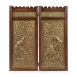 KESWICK SCHOOL OF INDUSTRIAL ART MAHOGANY TWO-FOLD SCREEN, CIRCA 1900 each fold inset with