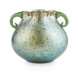 LOETZ, AUSTRIA TWIN-HANDLED GLASS VASE, CIRCA 1900 of ovoid form with crimped rim, the body