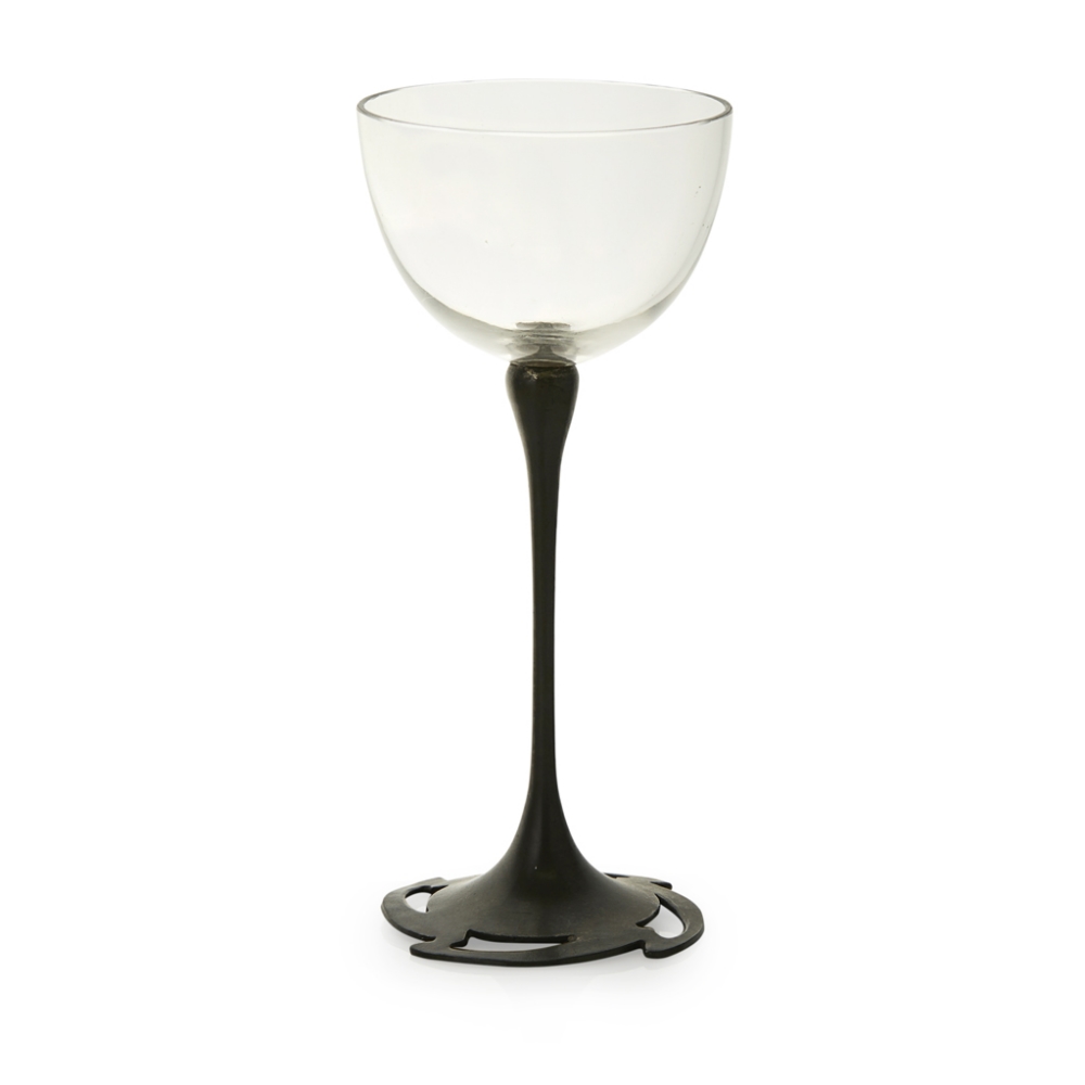 KOLOMAN MOSER (1868-1918) FOR E. BAKALOWITS AND SÖHNE PEWTER MOUNTED LIQUEUR GLASS, CIRCA 1902 the