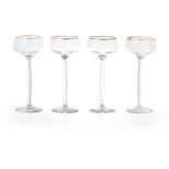 PETER BEHRENS (1868-1940) FOR KRISTALL GLASFABRIK BENEDIKT VON POSCHINGER FOUR CHAMPAGNE GLASSES,