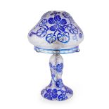 ATTRIBUTED TO LOETZ CARVED CAMEO GLASS TABLE LAMP, CIRCA 1920 clear glass overlaid in blue and