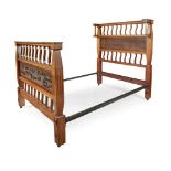 MANNER OF SHAPLAND & PETTER ARTS & CRAFTS MAHOGANY DOUBLE BED, CIRCA 1900 the head and foot boards