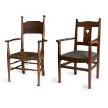 WILLIAM BIRCH, HIGH WYCOMBE ARTS & CRAFTS OAK ARMCHAIR, CIRCA 1900 with ring-turned supports, 61cm