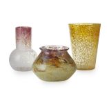 JOHN MONCRIEFF LTD., PERTH GROUP OF THREE 'MONART' GLASS VASES, 1930S comprising a bottle vase, in
