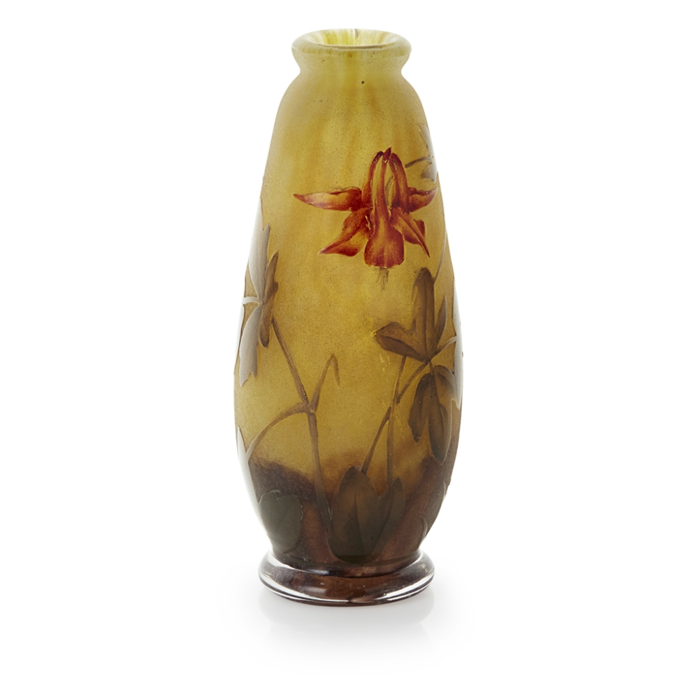 DAUM FRÈRES, NANCY PAINTED CAMEO GLASS VASE, CIRCA 1900 decorated with aquilegia flowers on a - Image 2 of 2