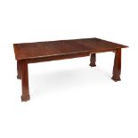 ARTS & CRAFTS OAK EXTENDING DINING TABLE, CIRCA 1900 the rectangular top on square tapered legs with