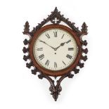 GOTHIC REVIVAL OAK WALL CLOCK, LATE 19TH CENTURY the single train movement with circular painted