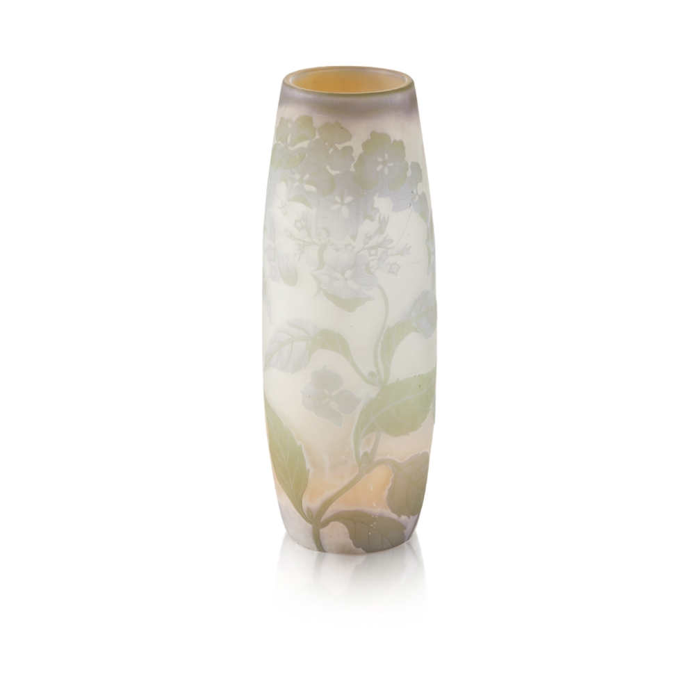 GALLÉ, NANCY CAMEO GLASS VASE, CIRCA 1910 the swollen cylindrical body with tall neck, overlaid in