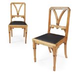 MANNER OF CHARLES BEVAN PAIR OF GOTHIC REVIVAL ASH SIDE CHAIRS, CIRCA 1870 each with line and dot