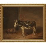 JAMES BARENGER JNR (BRITISH, 1780-1831) A DONKEY AND A GOAT IN A STABLE Signed and dated 1818, oil