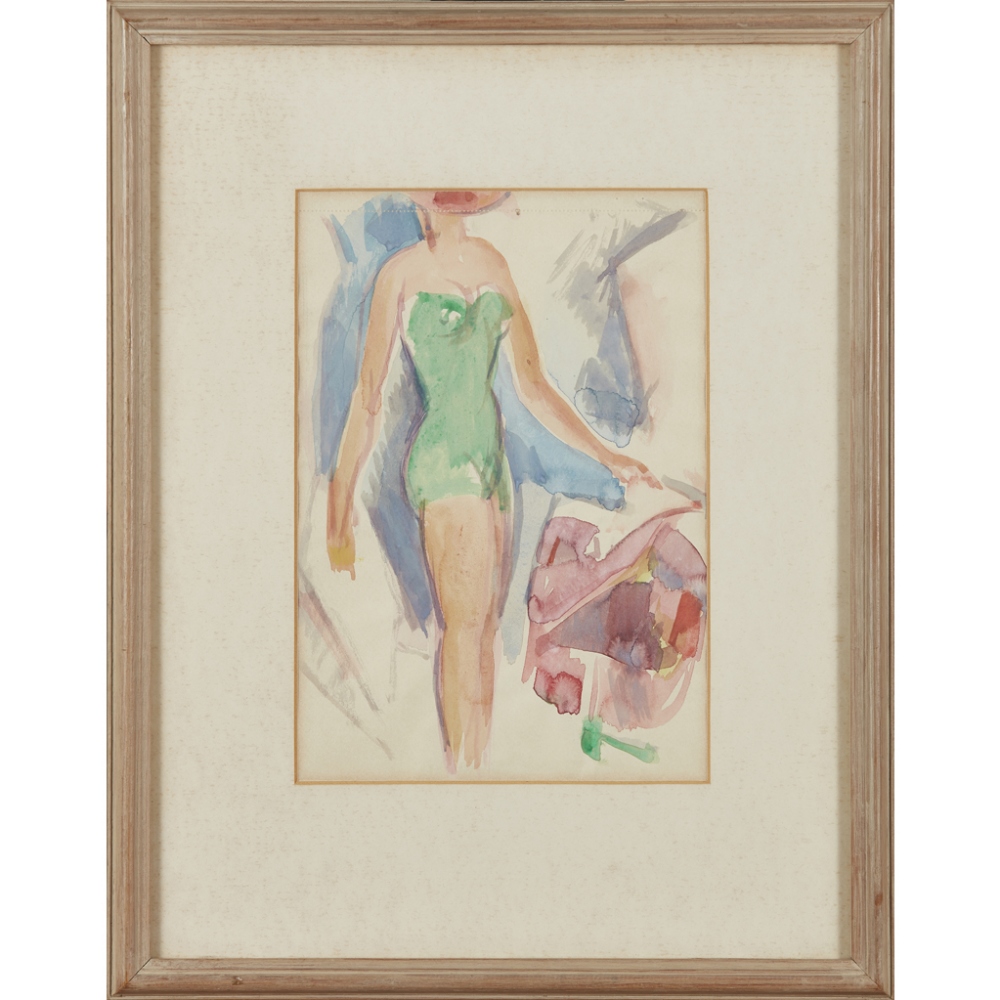 [§] JOHN DUNCAN FERGUSSON R.B.A. (SCOTTISH 1875-1961) ON THE BEACH, SOUTH OF FRANCE Watercolour 27cm - Image 2 of 2