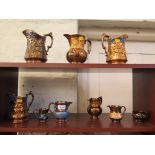 Nine Victorian lustre pottery wares, mostly jugs