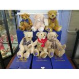 Six Merrythought collectors club teddy bears including Olympic 2012, and cheeky Witney Rose, all