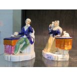 A pair of Victorian Staffordshire figures of 'The Old Maid' and 'The Old Bachelor', the lady with