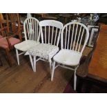 Two painted Windsor single chairs, and a painted Thames Valley kitchen chair (3)