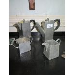 A four piece square form pewter tea service with hammered finish, stamped P.Bros. S., 16cm high