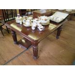 An early Victorian mahogany extending dining table, the rectangular moulded top with extra leaf on