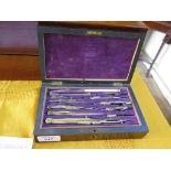 A Victorian rosewood cased drawing instrument set, 20.5cm wide