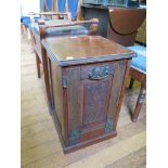 An Edwardian walnut purdonium coal box, with carved panel fall front, 36cm wide