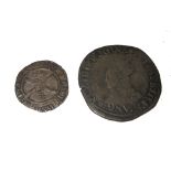 A 16th century Mary Queen of Scots Bawbee (sixpence), the reverse with crowned voided saltire