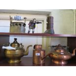 A hammered copper kettle, a brass kettle and a Victorian copper watering can (3)