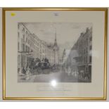 An engraving depicting 'The Star of Cambridge' leaving the Bell Sauvage Ludgate Hill en route to