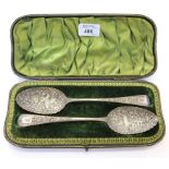 A pair of George III Berry spoons, London 1807, in original presentation case