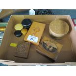 A collection of eight various small boxes of various materials including two stamp boxes