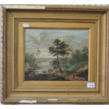 19th century Dutch school Figures by a river Oil on metal panel, unsigned 22cm x 27cm