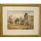 Early 19th century British School Cattle by a ruin Pencil and watercolour, unsigned 28cm x 38cm