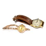 A ladies 1930's 9 carat gold wristwatch and a gents Roama wristwatch