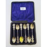 A cased set of six Chinese silver teaspoons