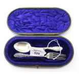 A cased silver spoon and fork christening set, Birmingham 1900