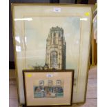 After F. Sharland Bristol University, colour etching signed in pencil 46cm x 31cm, two other