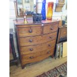 A Victorian mahogany bow front chest of drawers, with two short and three long graduated drawers