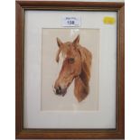 Andrea Miniature study of a chestnut horse with a white blaze watercolour, signed, 17cm x 12cm,