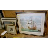 Mark R Myers The Mary Rose off Southsea Castle Colour etching signed and dated 23.11.1982 in pencil,