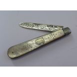 A mother of pearl silver folding fruit knife
