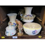 A Poole lidded pot 10cm diameter, a Poole bowl and various other vases, mugs and ceramic ornaments