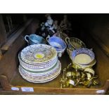 Various reproduction Copeland Spode tea cups and saucers, other plates, an Unterweissbach figure