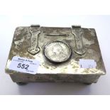 A white metal commemorative Officer's cigarette casket, in the Arts & Crafts style, the lid with