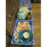 Various Welsh slip glaze pottery plates and other wares, including Bunnykins breakfast wares,