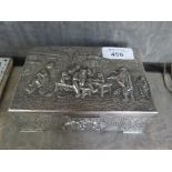 An attractive silver plated box with tavern scenes on all sides and timber interior